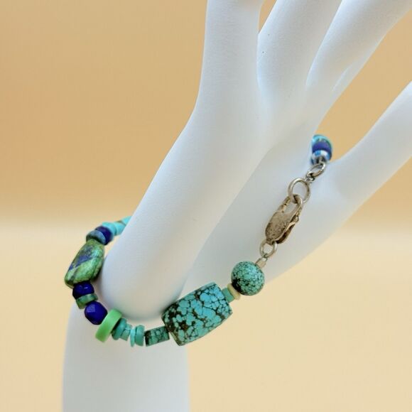 Boho Turquoise Beaded Bracelet - Southwest Style - Artisan Handmade - Picture 1 of 6